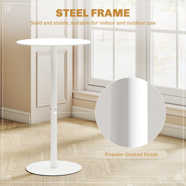 Modern round bar table with steel frame, white