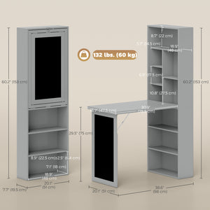 Wall-mounted, foldable, and convertible computer desk with blackboard, grey