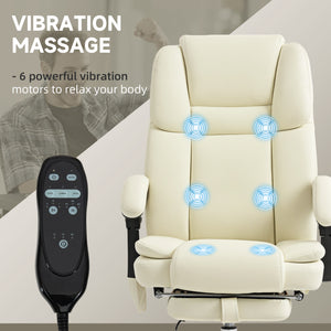 Reclining Massage Office Chair with 6-Point Vibration, Footrest and High Back, White