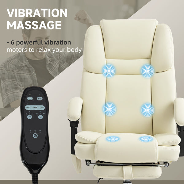 Reclining Massage Office Chair with 6-Point Vibration, Footrest and High Back, White
