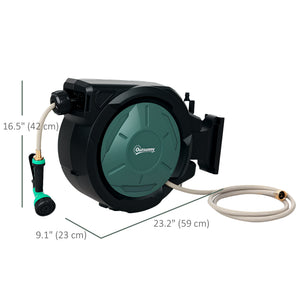 Retractable wall-mounted garden hose reel with automatic rewind