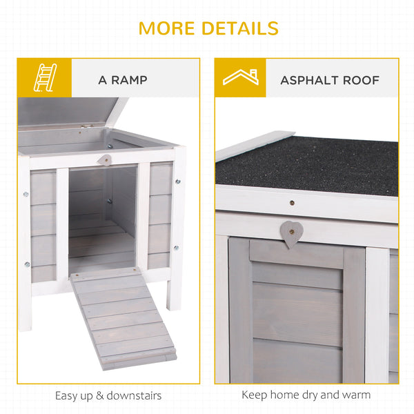 Wooden hutch with waterproof and openable asphalt roof, grey