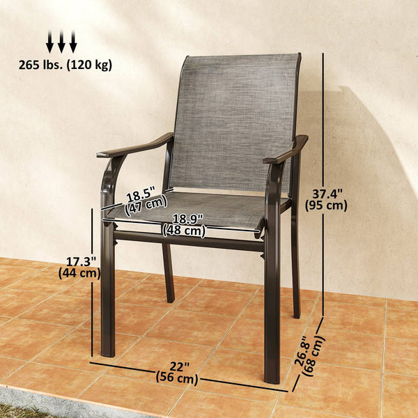 Set of 4 Patio Chairs with Armrests and High Back, Brown