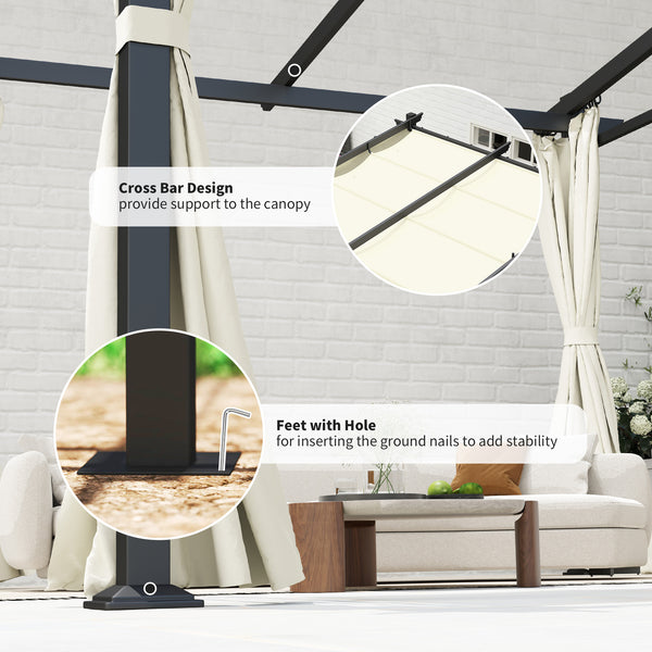 Metal pergola with sliding roof, retractable pergola, 3 m x 3 m, beige