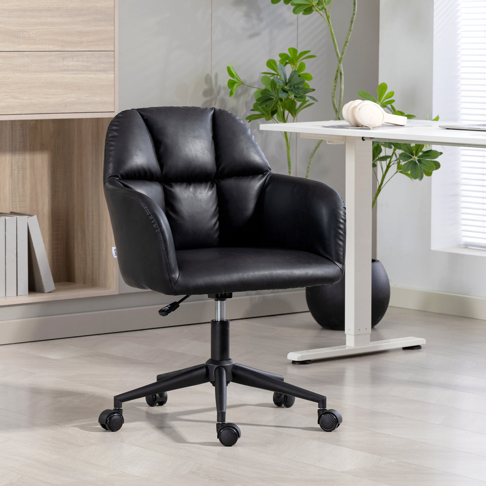 Adjustable height swivel office chair in faux leather, black