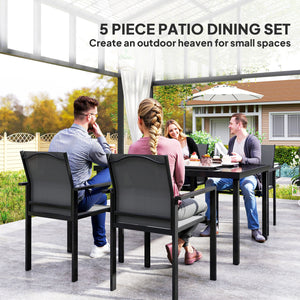 5-Piece Patio Dining Set with 4 Stackable Chairs, Tempered Glass Top and Rust-Proof Metal Frame