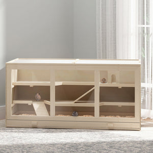 Wooden cage for hamsters and rats with slide and tray