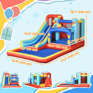 Qaba 14.3 x 8FT Inflatable Bounce House, 4-in-1 Bouncy Castle with Slide, Climbing Wall, Jumping Area, Pool, and Blower