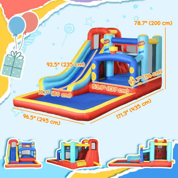 Qaba 14.3 x 8FT Inflatable Bounce House, 4-in-1 Bouncy Castle with Slide, Climbing Wall, Jumping Area, Pool, and Blower