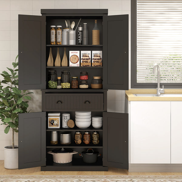 72" Pantry with Drawer, Doors, Black