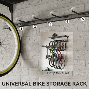 Wall-mounted rack for 5 bikes, black