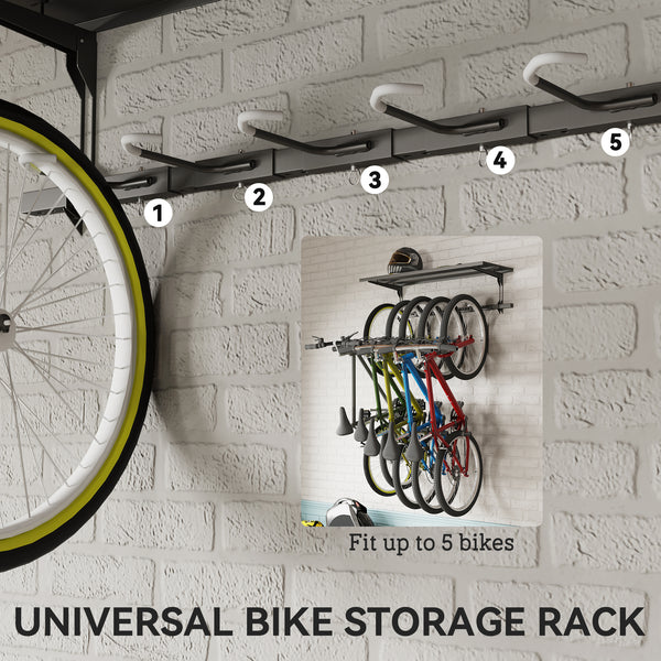 Wall-mounted rack for 5 bikes, black