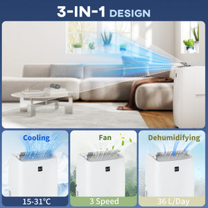 12,000 BTU Portable Air Conditioner, Air Conditioning with Cooling, Dehumidifier, Fan