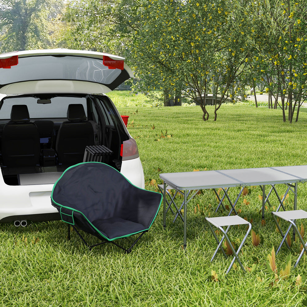Folding padded saucer-shaped camping chair