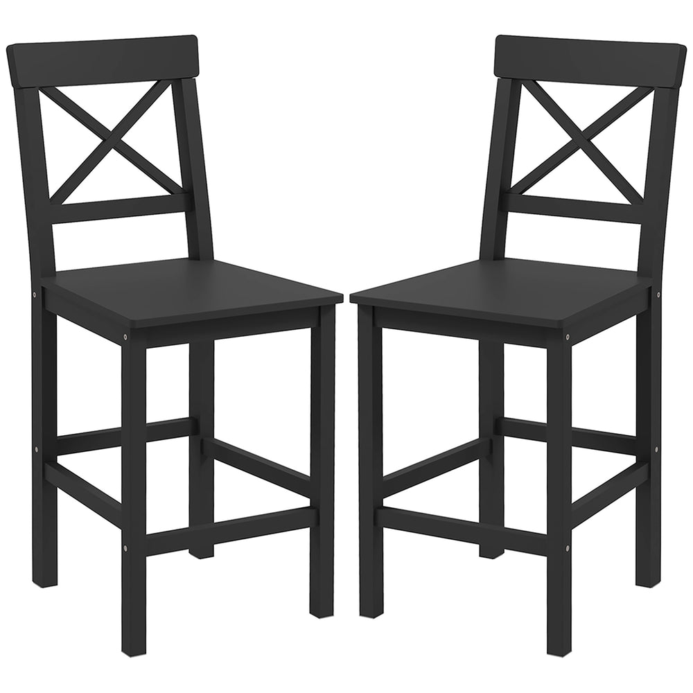 Set of 2 wooden bar stools, black