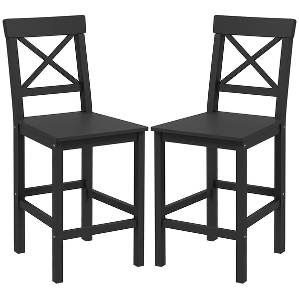 Set of 2 wooden bar stools, black