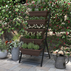 5 Tier Raised Garden Bed with 5 Flower Boxes with Leak-Proof Holes, Brown