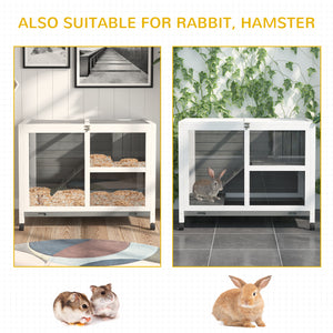 Indoor Rabbit Hutch with Wheels, Bunny Cage Guinea Pig House W/ Top Access, Ramp, Pull Out Tray, Grey