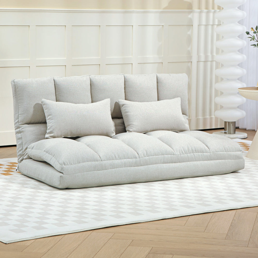2-seater sofa bed with 9-position backrest and 2 pillows, cream white