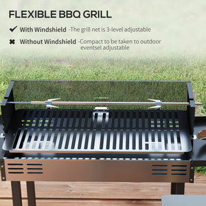 Charcoal barbecue, 3-tier cooking grate, storage shelves