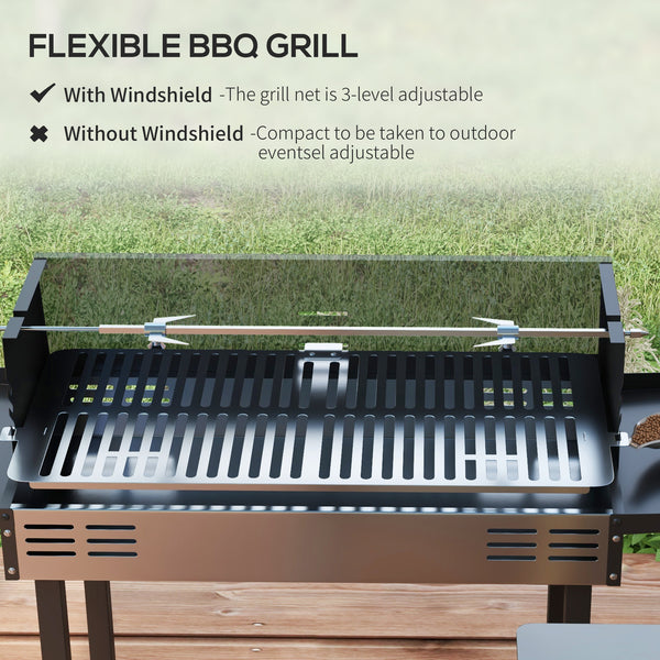 Charcoal barbecue, 3-tier cooking grate, storage shelves