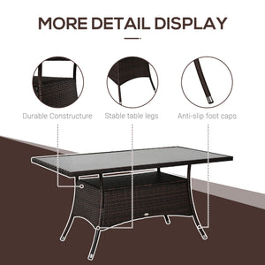 Rattan dining table with glass top and storage shelf, brown