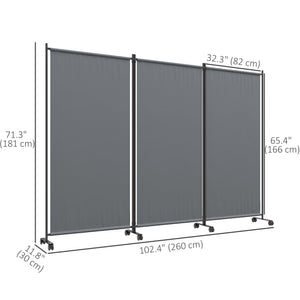 Folding screen with wheels, grey