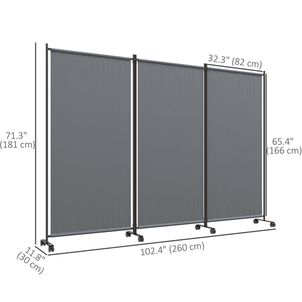 Folding screen with wheels, grey