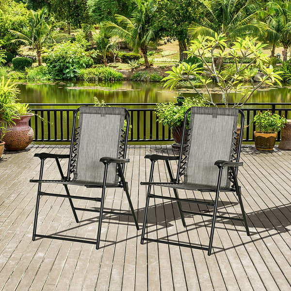 Set of 2 grey folding outdoor chairs