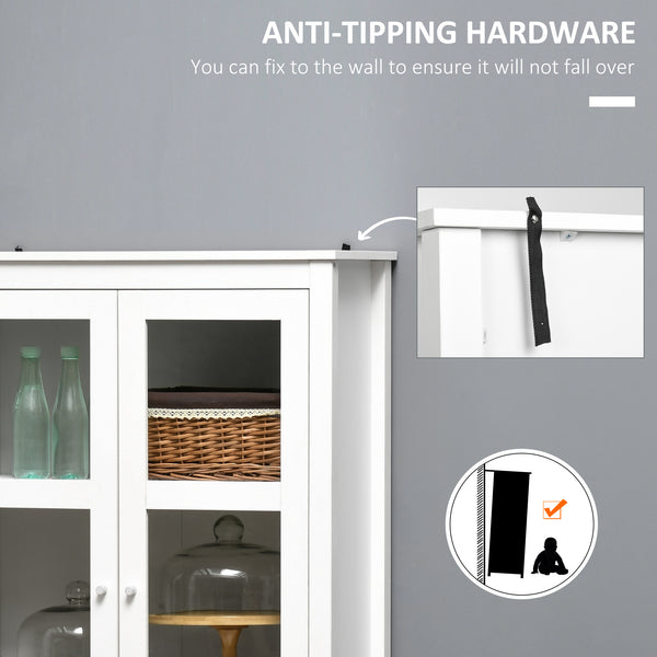 Storage unit with 3-tier shelves, 2 drawers and glass doors, white