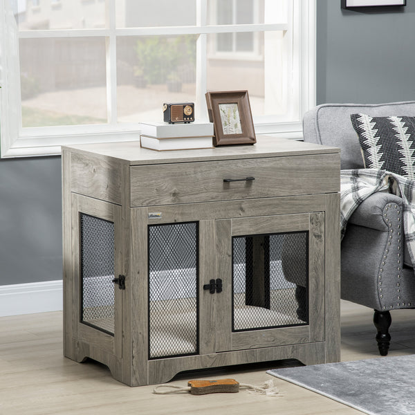 Furniture crate with cushion, 2 doors and storage, grey