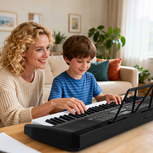 Clavier portable 61 touches pour débutants kit de clavier électrique avec 200 rythmes et 200 tonalités - Noir