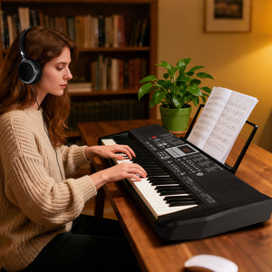 Clavier portable 61 touches pour débutants kit de clavier électrique avec 200 rythmes et 200 tonalités - Noir