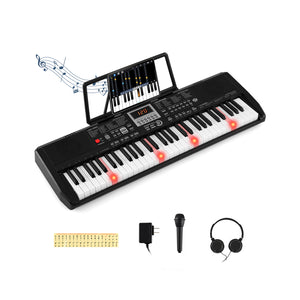 Clavier portable 61 touches pour débutants kit de clavier électrique avec 200 rythmes et 200 tonalités - Noir