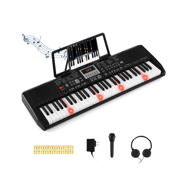 Clavier portable 61 touches pour débutants kit de clavier électrique avec 200 rythmes et 200 tonalités - Noir