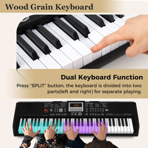 Clavier portable 61 touches pour débutants kit de clavier électrique avec 200 rythmes et 200 tonalités - Noir