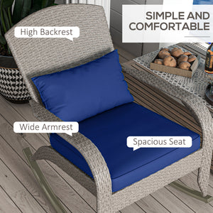 Outdoor wicker rocking chair with high back, dark blue