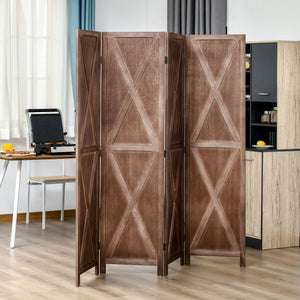 4-panel country style room divider with folding wooden frame, walnut