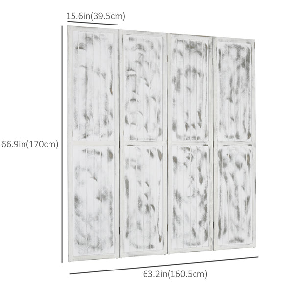 Rustic White Folding Room Divider Screen