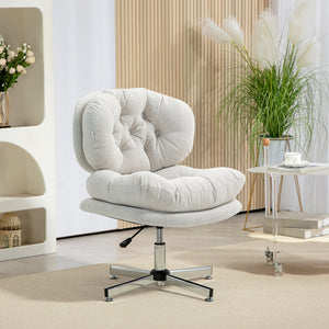 Office chair without armrests, with a wide, padded seat and adjustable height, cream white
