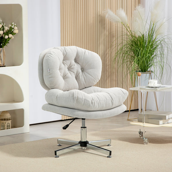 Office chair without armrests, with a wide, padded seat and adjustable height, cream white
