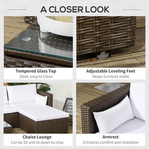 3 Piece Rattan Sofa Set with Coffee Table, Cushions and Pillows