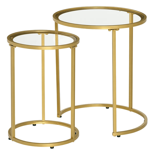 Set of 2 nesting side tables with metal base, gold