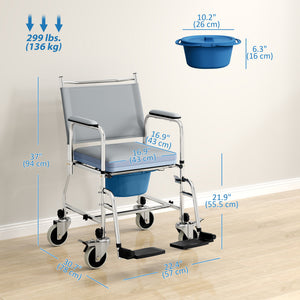 4-in-1 wheeled shower chair with padded seat and pail – Gray