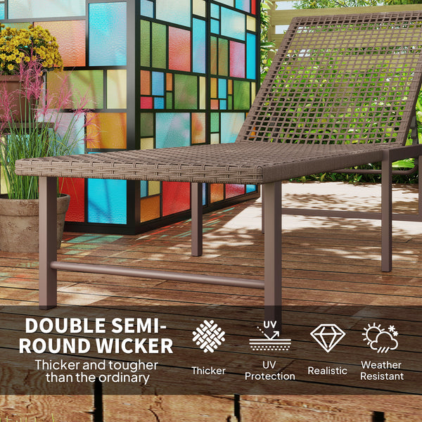 Outdoor Reclining Rattan Wicker Lounge Chair with Adjustable Backrest, Brown