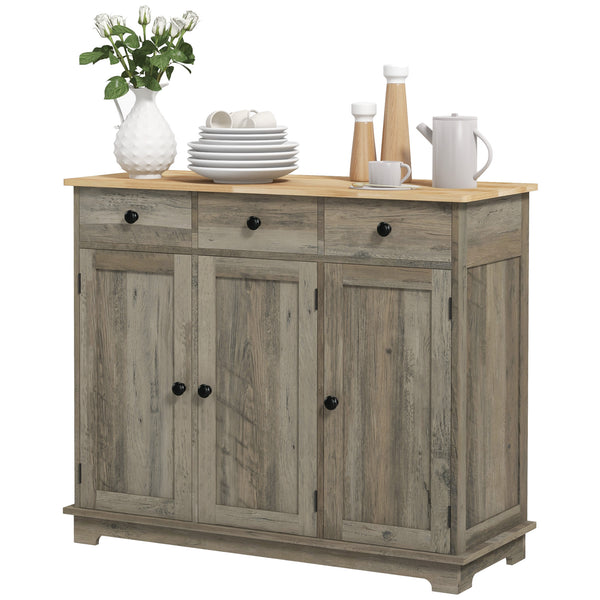 Modern Sideboard with Storage, Drawers and Adjustable Shelves for Living Room, Washed Gray