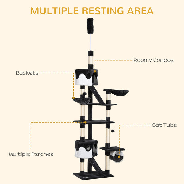 Adjustable cat tree from 240 to 250 cm, ceiling height, scratching post, activity center, dark gray