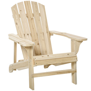 Wooden Adirondack Chair, Muskoka Outdoor Slatted Chair, Natural Color