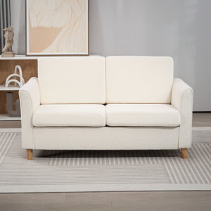 2 seater sofa with armrests and wooden legs, cream white