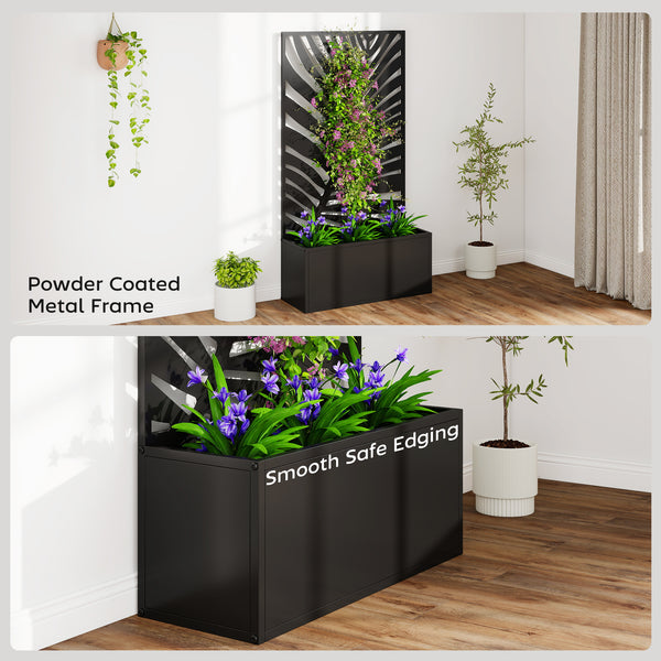 Metal planter with trellis for climbing plants